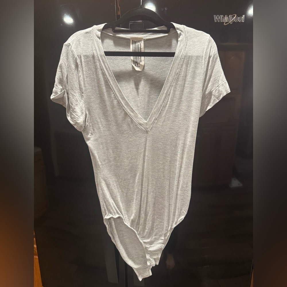 Free People Light Gray V-Neck Bodysuit